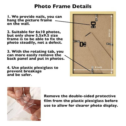JCJMY 6x10 Picture Frame Gold for Wall Hanging or Tabletop, Wall Mounting Horizontally or Vertically, 6 x 10 Wall Gallery Poster Photo Frame with Shatter Resistant Plexiglass, Gold