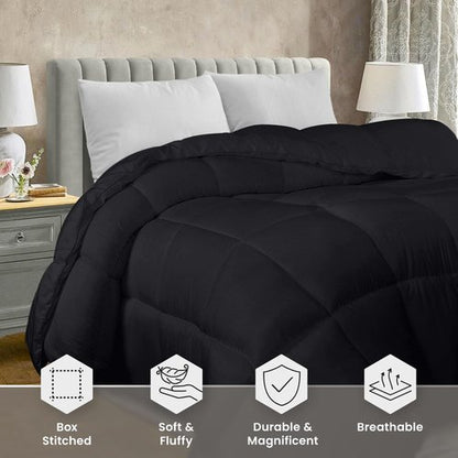 Utopia Bedding Queen Comforter Duvet Insert, Quilted Black Comforter with Corner Tabs, Box Stitched Down Alternative Comforters Queen Size 88 x88 inches