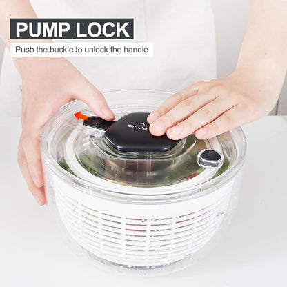 Smile Mom Salad Spinner - High-Efficiency Lettuce Washer with One-Handed Handle | 3.8 Qt White