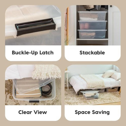 IRIS USA 33 Qt Under Bed Storage Organizer Bins - Durable Clear Containers with Secure Lids | 3 Pack
