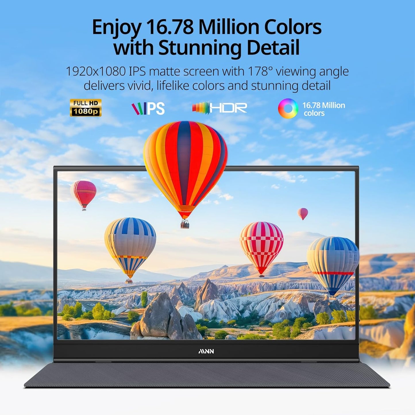 MNN Portable Monitor - 15.6-Inch FHD 1080P Ultra-Slim IPS Display with Smart Cover & Speakers | Plug & Play for Laptop, PC, Mac