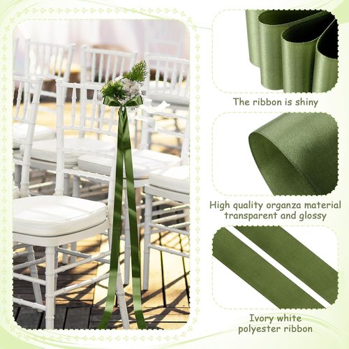 Daifunli Wedding Bows - Elegant Moss Green Satin Ribbons for Aisle Decorations | 24 Pcs Set