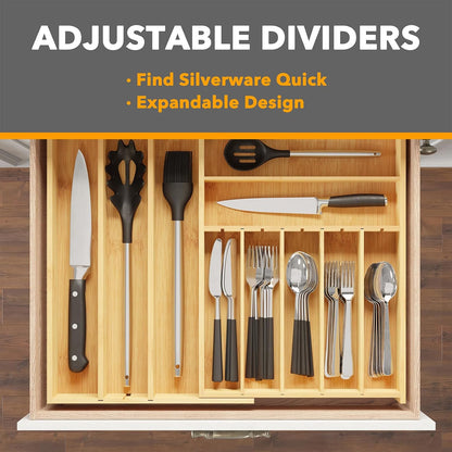 SpaceAid Bamboo Silverware Drawer Organizer - Expandable Utensil Tray with Labels for Flatware Storage (Natural)