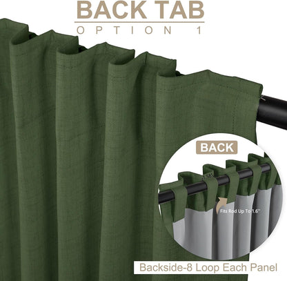 Skiennix 100% Blackout Linen Curtains - Thermal Insulated Drapes, 50" W x 102" L, Moss Green | 2 Panels Set