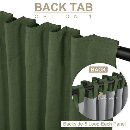 100% Blackout Shield Linen Blackout Curtains for Bedroom 102 Inches Long, Back Tab/Rod Pocket Living Room Drapes, Thermal Insulated Blackout Curtains 2 Panels Set, 50" W x 102" L, Moss Green