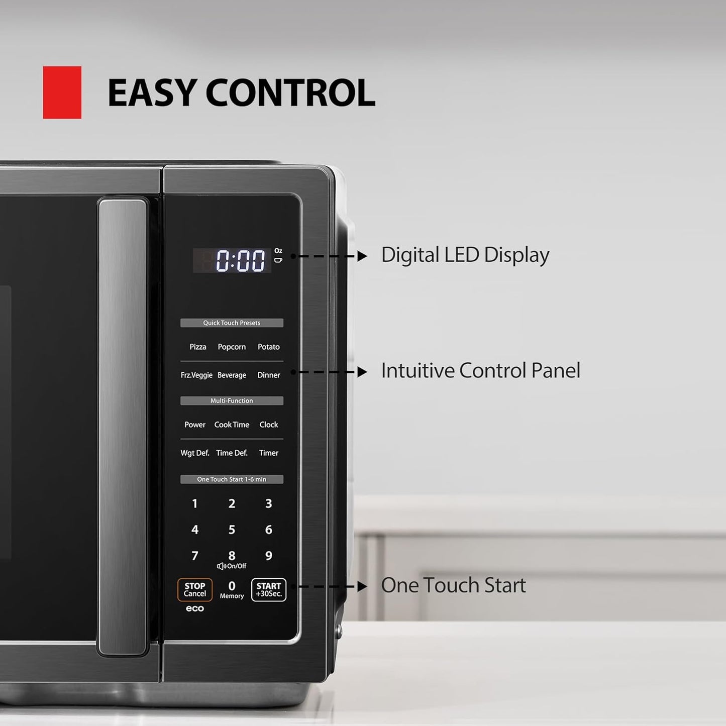 TOSHIBA Countertop Microwave Oven - 0.9 Cu Ft, 900W, Mute Function & Child Lock | Black Stainless Steel