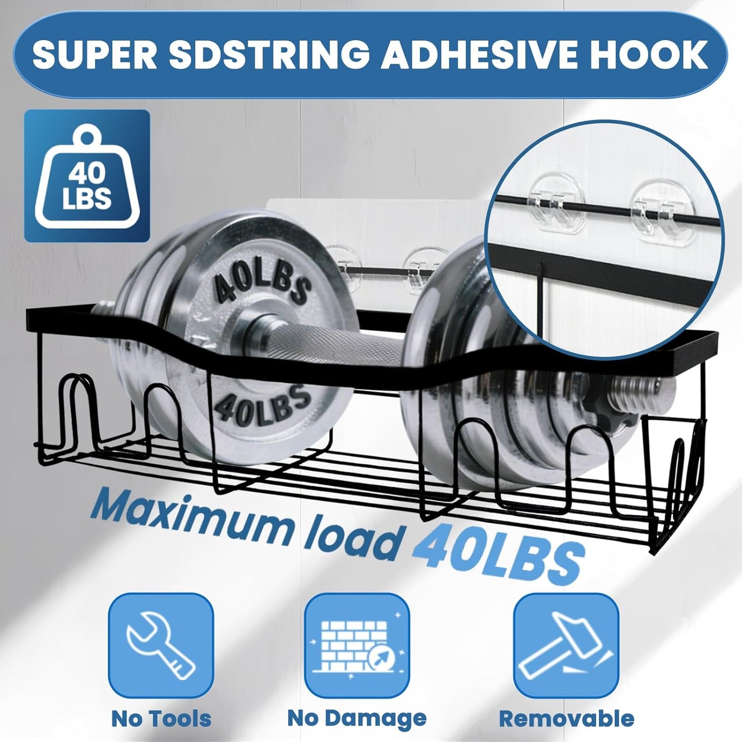 Skiennix Shower Caddy Adhesive Replacement - Strong No-Drill Hooks with Waterproof Strips | 18 Pack