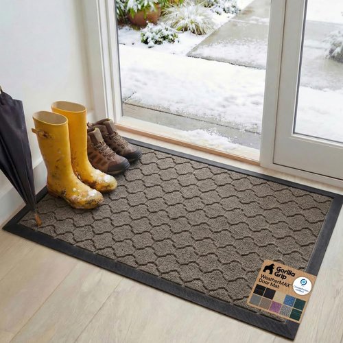 GORILLA GRIP Waterproof All-Season WeatherMAX Doormat - 47x35 Natural Rubber | Stain & Fade Resistant, Easy Clean Latte Quatrefoil