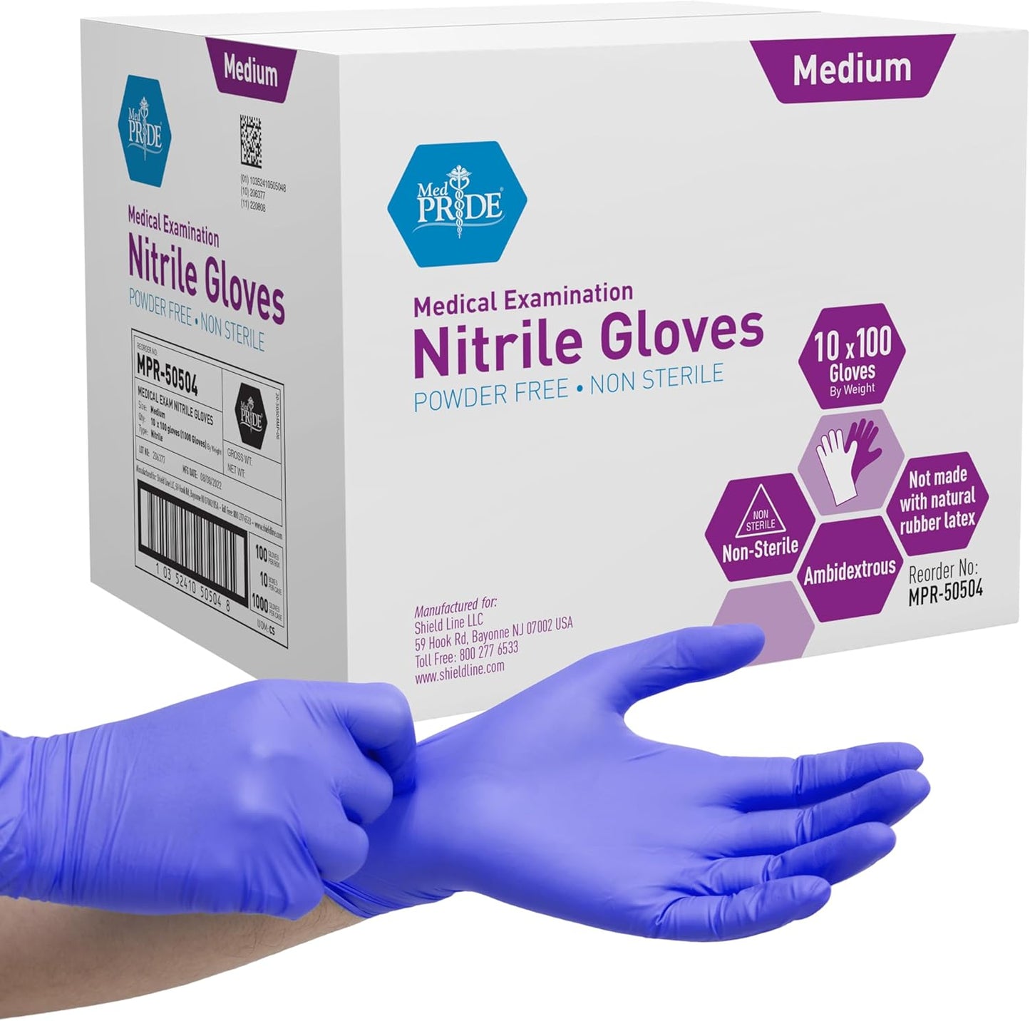 MedPride Nitrile Exam Gloves - Powder-Free, Medium Size, 1000 Count Case for Maximum Protection