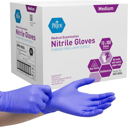 MedPride Nitrile Exam Gloves - Powder-Free, Medium Size, 1000 Count Case for Maximum Protection