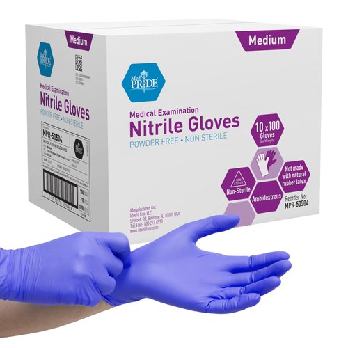 MedPride Powder-Free Nitrile Exam Gloves, Medium, Case/1000 (100 Count (Pack of 10))