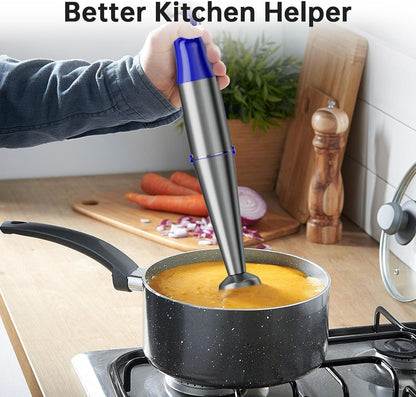 Royal Blue Immersion Blender - 1100W Handheld Stick Blender Set with Variable Speed, Chopper, Whisk & Frother