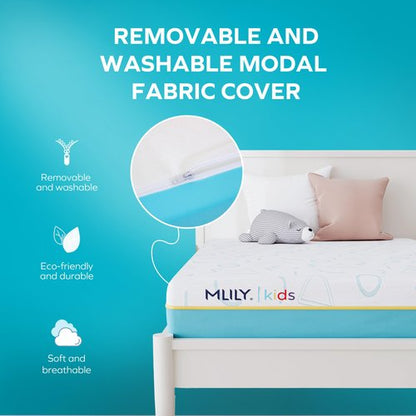 MLILY JAMA 6 Inch Kids Twin Size Mattress, Memory Foam Medium Firm, Made in The USA of US Foam and Global Materials,CertiPUR-US Certified,75x38x6,Blue
