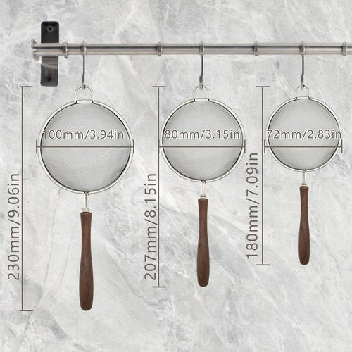 304 Stainless Steel Mesh Strainer Set by [Brand Name] - Durable Colander with Wooden Handle | Perfect for Food, Tea, Rice, and More