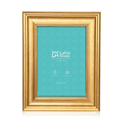 LaVie Home 5x7 Picture Frames (3 Pack, Gold) Photo Frame Set with High Definition Glass for Wall Mount & Table Top Display