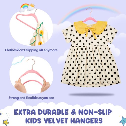 HOUSE DAY Velvet Kids Hangers - 60 Pack Premium Non-Slip 14 Inch Blush Pink Hangers for Children's Closet
