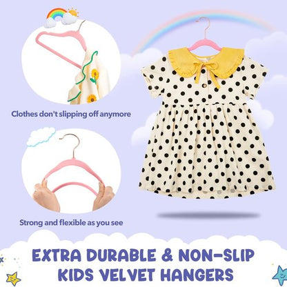 HOUSE DAY Velvet Kids Hangers - 60 Pack Premium Non-Slip 14 Inch Blush Pink Hangers for Children's Closet