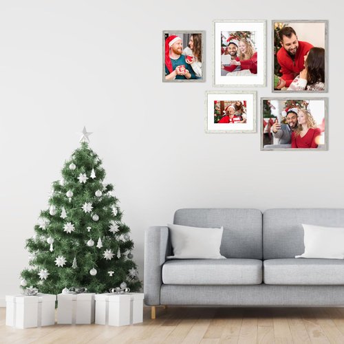 BSRHOME 8x10 Picture Frame Set with Mat for Wall Collage - 6 pcs Distressed White Farmhouse Photo Frames for Hanging Wall or Tabletop Decor
