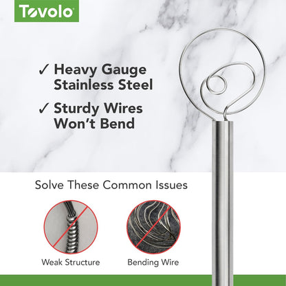 Tovolo Danish Dough Whisk - Stainless Steel Sourdough Mixer for Easy Baking | Dishwasher Safe