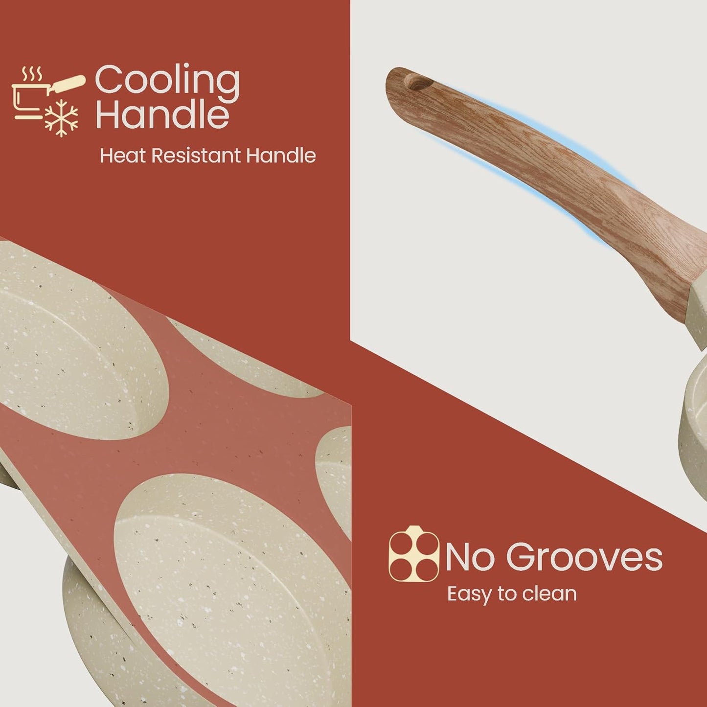 Skiennix 4-Cup Nonstick Frying Egg Pan - White Marble Design, PFOS & PFOA Free, Heat-Resistant Handle
