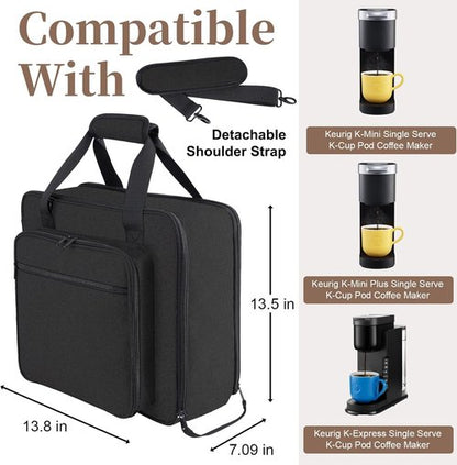 Keurig Portable Coffee Maker Travel Bag - Padded Shoulder Straps & Multiple Storage Bags, Black