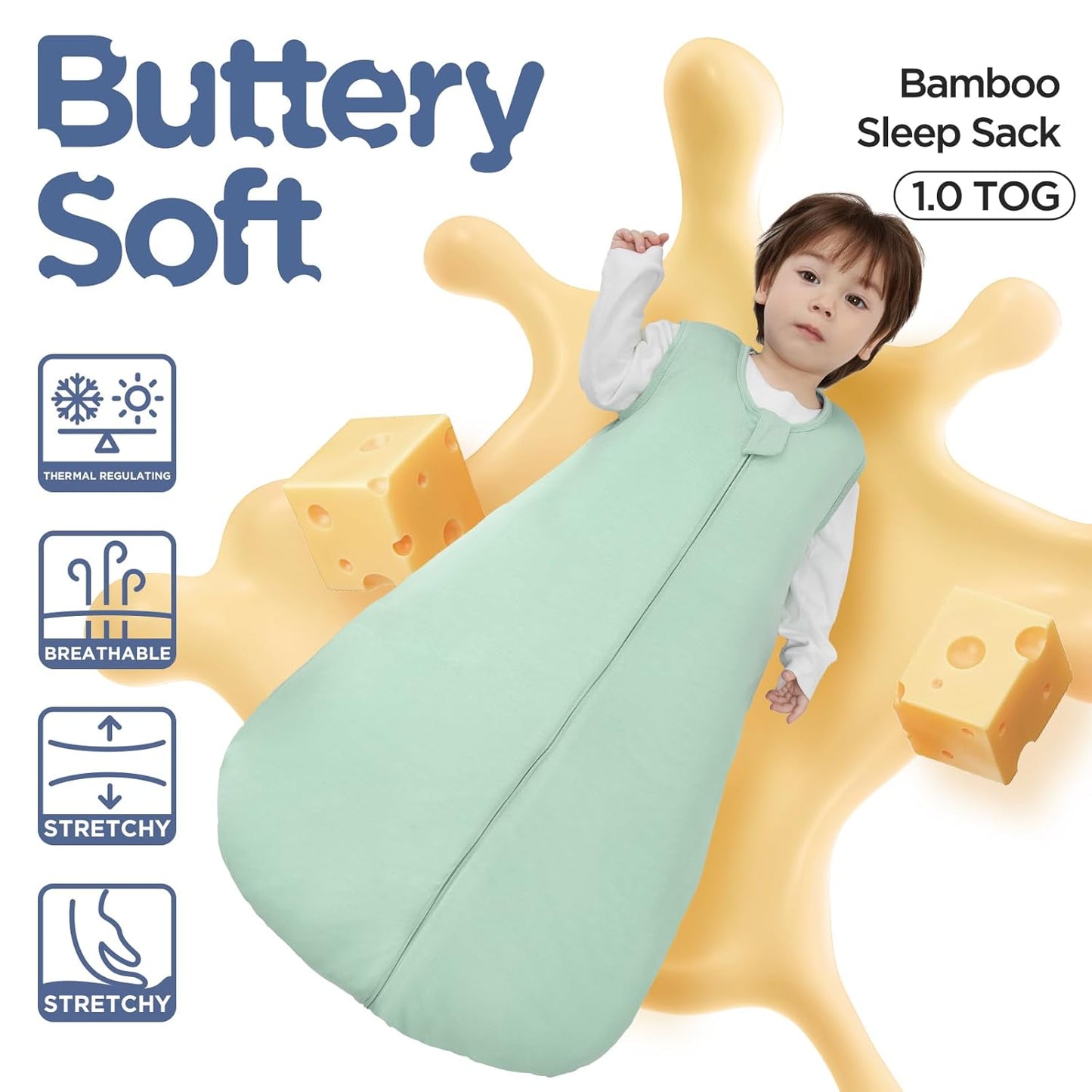 Duomiaomiao Baby Sleep Sack - Buttery Soft Bamboo Rayon, 2-Pack, 6-18 Months, 1.0 TOG, 2-Way Zipper