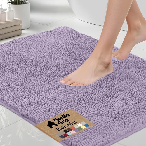 GORILLA GRIP Bath Rug Mat 36x24 Thick Soft Absorbent Chenille, Quick Dry Microfiber Mats, Rubber Backing Washable Shower Floor Rugs, Bathmat Runner Bathroom Home Decor Accessories Light Purple