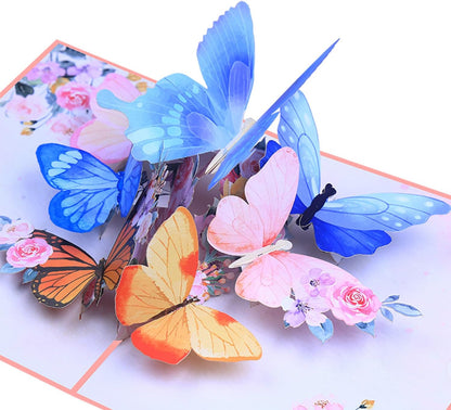ROBBEAR 3D Butterfly & Flower Pop Up Greeting Card - Handmade for Birthdays, Anniversaries & More