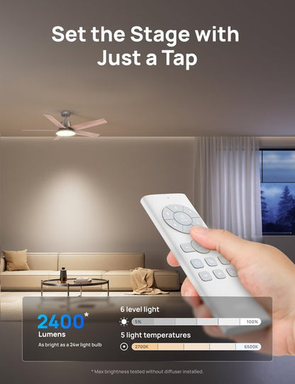 Dreo Ceiling Fans with Lights and Remote, 52 Inch, 6 Speeds, 5 Color Tones Dimmable LED, Quiet Reversible DC Motor, 8H Timer, Silver Ceiling Fan for Bedroom, Living Room, Easy to Install