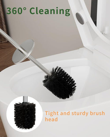 WZKALY Toilet Brush and Holder Set, Toilet Bowl Brush for Bathroom with Long Handle, Stainless Steel Toilet Cleaner Brush with Durable Scrubbing Bristles,Splash-Proof (Brushed Nickel)