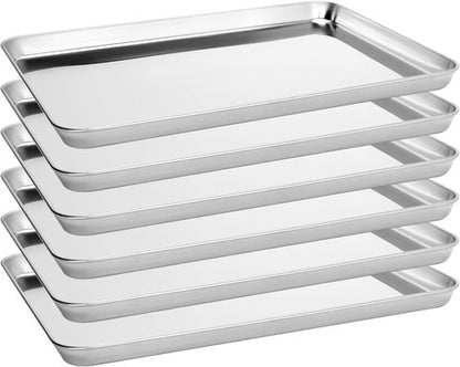 BIEAMA Stainless Steel Baking Sheet Pans - 6 Pack Cookie Sheets for Toaster Oven | Rust-Resistant, Dishwasher Safe, 17.3" L × 12.2" W × 1" H