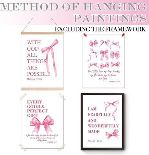 Hapons Coquette Pink Bow Wall Art | Inspirational Christian Decor for Teen Girls - 8''x10'' Unframed Prints (4 PCS)