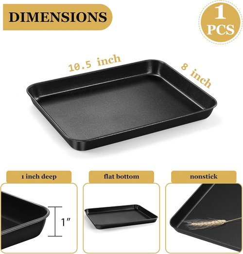 E-far Nonstick Toaster Oven Tray - 10.5x8 Inch Baking Sheet Pan for Cookies & Bacon | Easy Clean, Heat Resistant