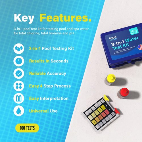 Lupo 3-in-1 Pool Test Kit - Accurate Testing for Total Chlorine, Bromine & pH | Ideal for Residential Pools & Spas
