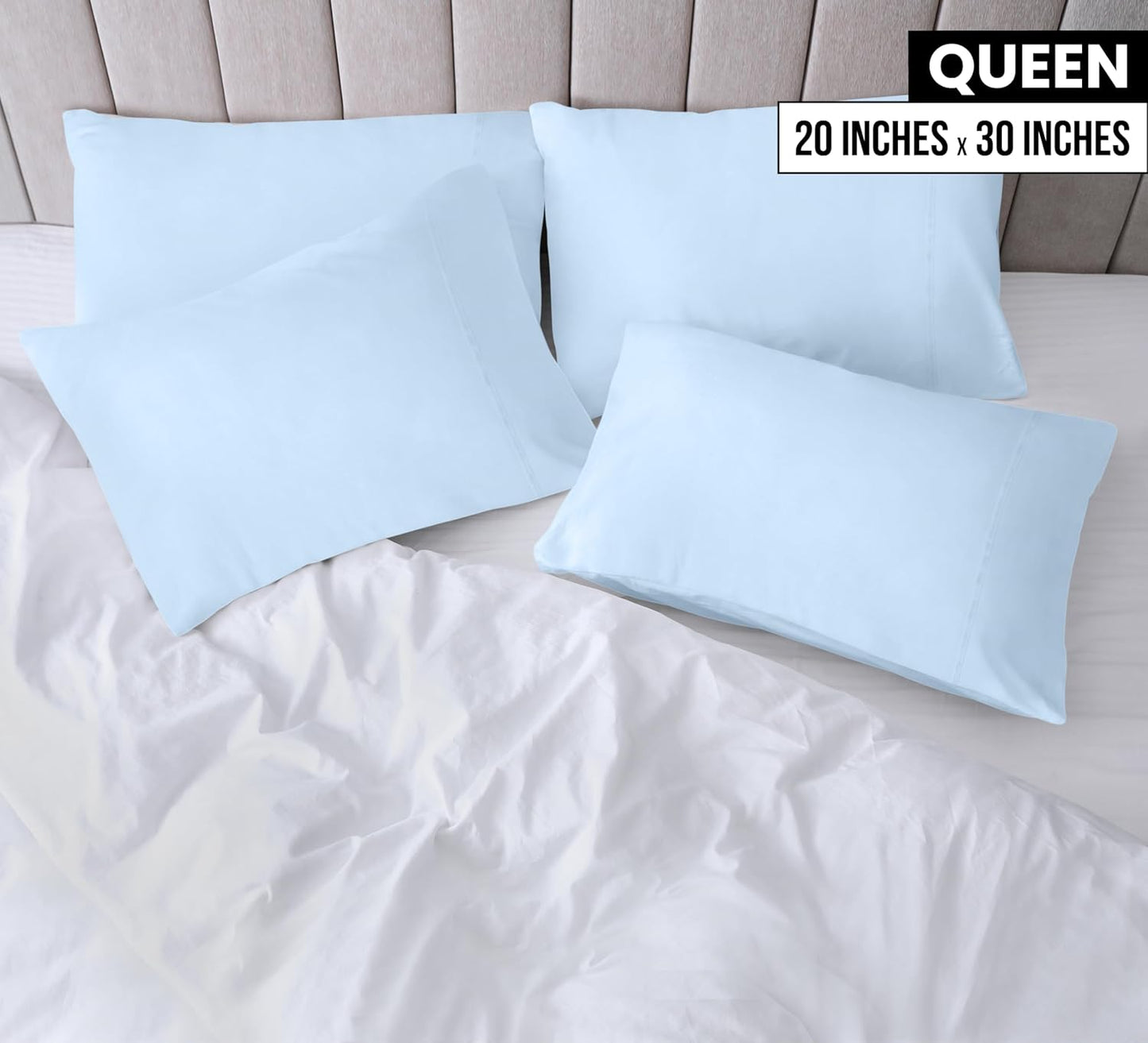 Utopia Bedding Queen Pillow Cases - Soft Brushed Microfiber - 4 Pack, Fade Resistant | Ice Blue 20x30 Inches