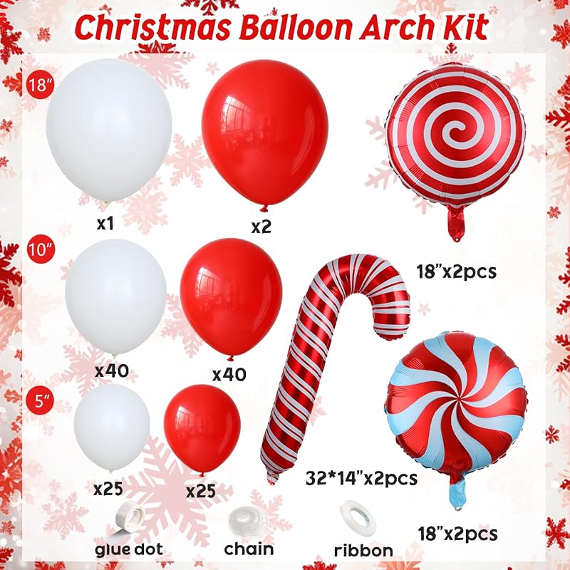 Christmas Balloon Garland Arch Kit with Red and White Candy Cane Balloons
