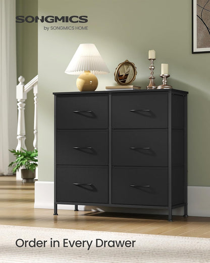 SONGMICS Dresser - Stylish Chest of Drawers with 6 Non-Woven Fabric Bins | Ink Black & Ebony Black