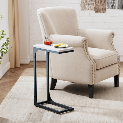 QEEIG Narrow C Shaped Side Table Set - Slim Modern Couch Tray Tables in White & Black | 7-Inch Width