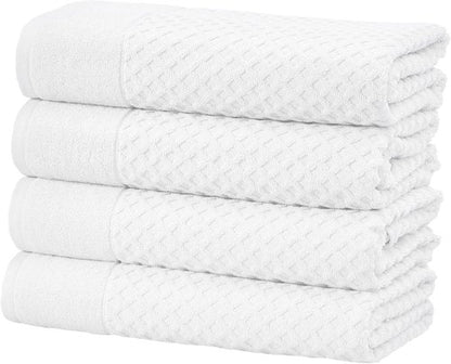 Great Bay Home Bath Towels - 100% Cotton Quick-Dry 4-Pack | Absorbent & Durable 54x27 Towels in Optic White