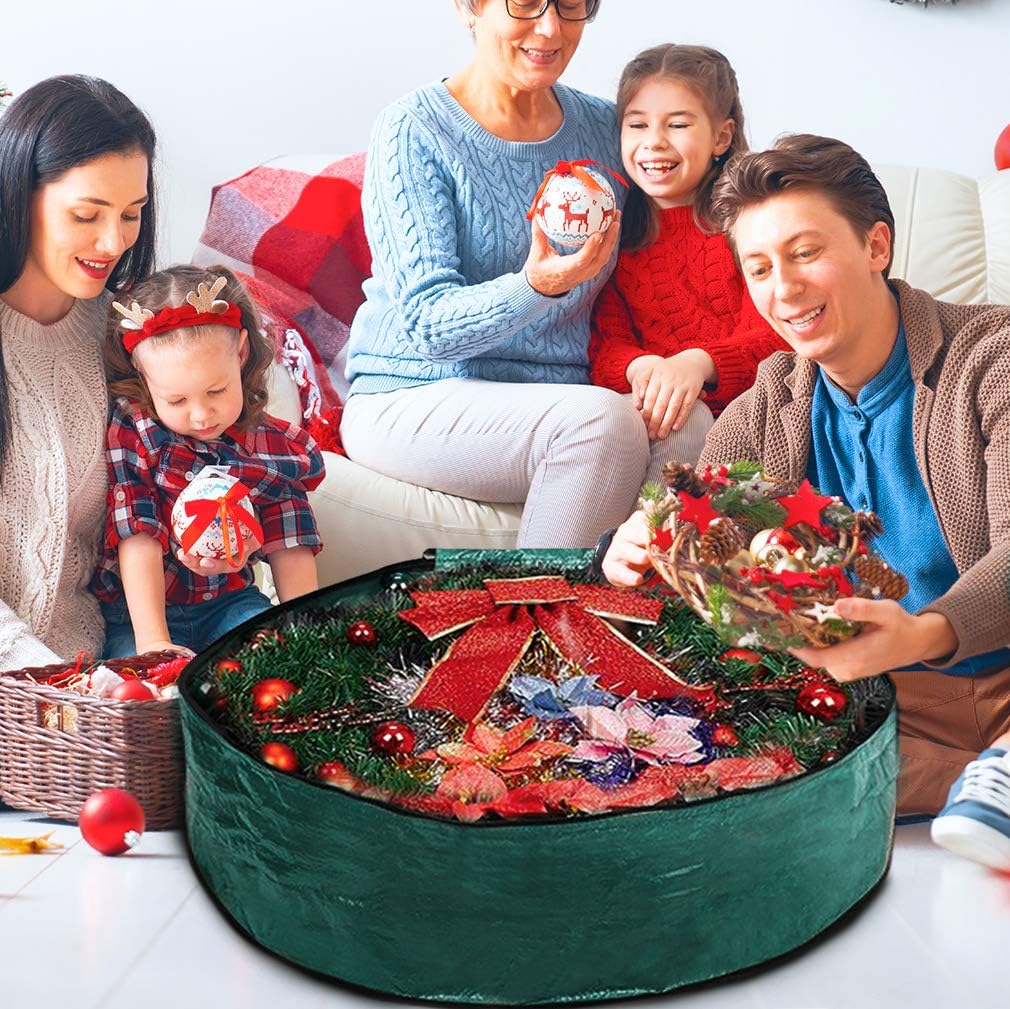 ProPik Christmas Wreath Storage Bag - Heavy-Duty Tear Resistant Container with Handles | 36” x 8” (Green)
