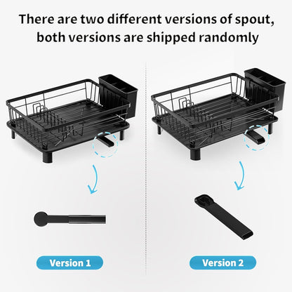 Skiennix Stainless Steel Dish Drying Rack - Removable Utensil Holder & New Drain Outlet | Black 11" W x 15" L