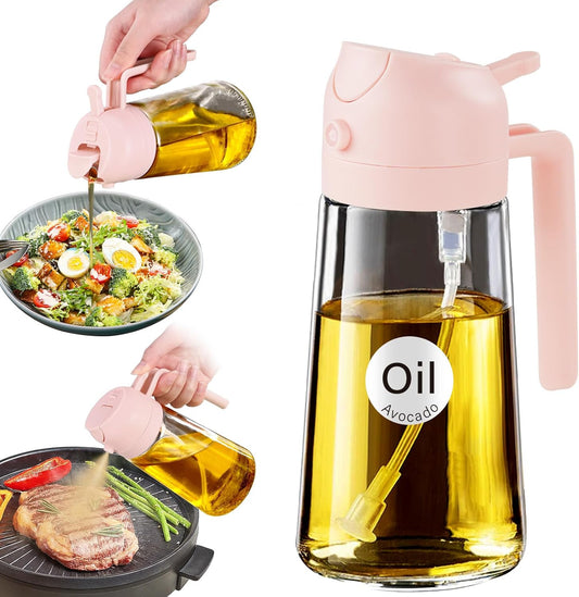 YARRAMATE Glass Olive Oil Sprayer - 16oz Food Grade Premium Spray Bottle for Cooking | Peach Pink