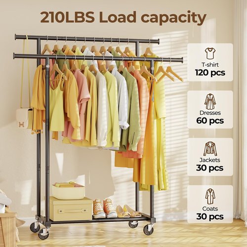HYSEYY Clothing Rack - Portable Rolling Garment Rack with Wheels | Ideal for Bedroom & Laundry Room Storage