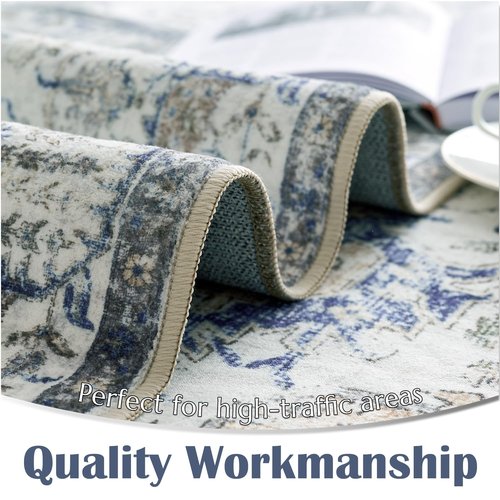 jinchan Runner Rug 3x7 Washable Area Rug Soft Indoor Floor Cover Thin Retro Distressed Blue Multi Carpet Floral Print Country Boho Non Slip for Bathroom Kitchen Bedroom Living Room