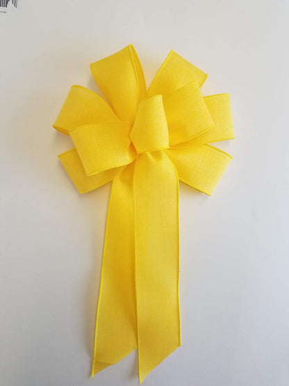 Skiennix Large 10" Handmade Yellow Linen Wired Wreath Bow - Perfect for Home Decor