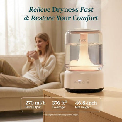 LEVOIT Humidifier - 4.2L Top Fill Design for Large Rooms | 42-Hour Runtime, Quiet Cool Mist, Easy to Clean, White