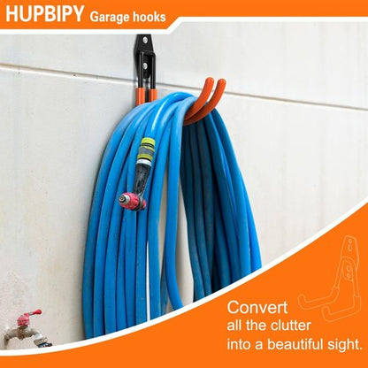 HUPBIPY Heavy Duty Garage Hooks - J Shaped Wall Mounted Tool Organizer | 4 Pack for Ladders, Bikes & More