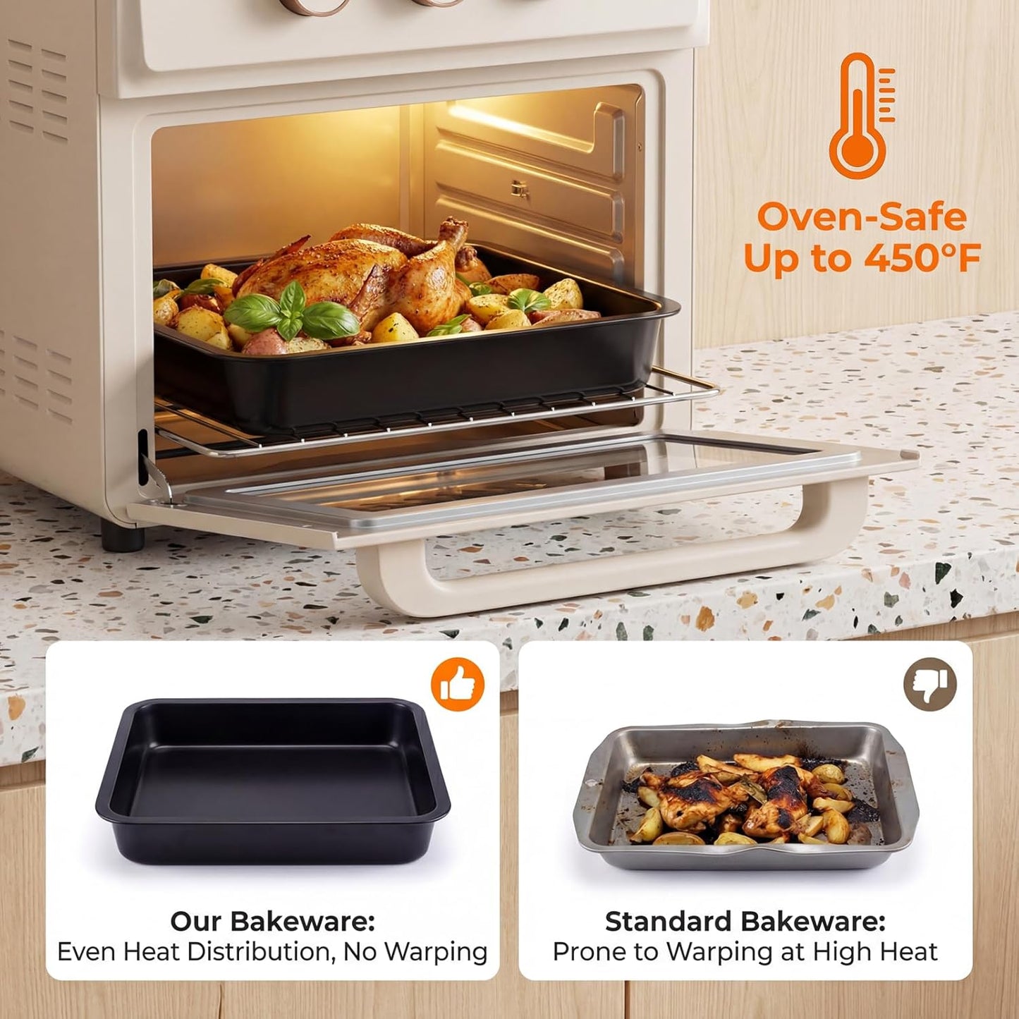 Skiennix Nonstick Baking Set - 6-Piece Bakeware Set with Roasting Pan, Cookie Sheet & More | Oven & Dishwasher Safe Carbon Steel