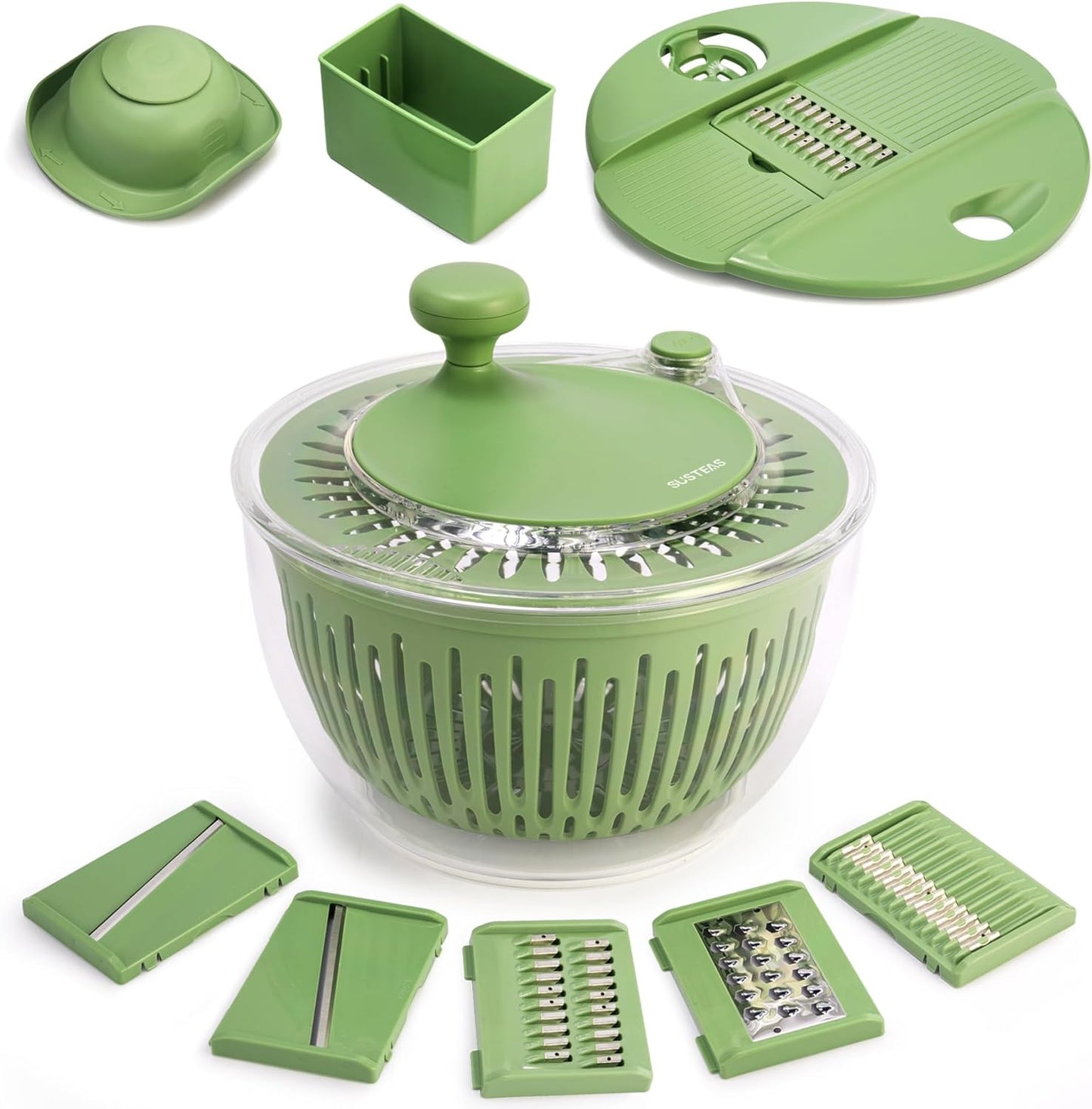 SUSTEAS Large Salad Spinner - Efficient Vegetable & Fruit Wash Bowl with 5 Blade Slicer | 4.25Qt Capacity