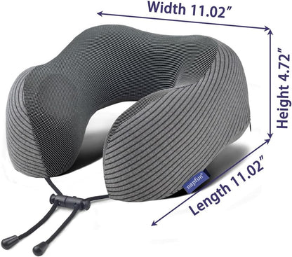 Napfun Neck Pillow - Memory Foam Travel Pillow with Sleep Mask & Earplugs | Dark Gray Striped Kit